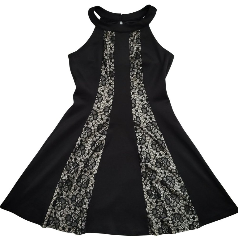 🌟 NWT ENFOCUS STUDIO LBD Black Halter Dress Lace Insert Size 8